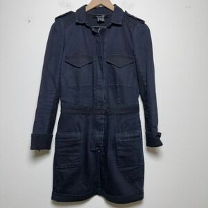 Isabel Marant Women Cotton Denim Dress 2 Navy Blue Military Utility Mini Western